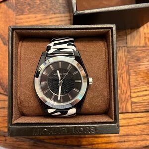 Michael Kors Black and Silver Striped Watch